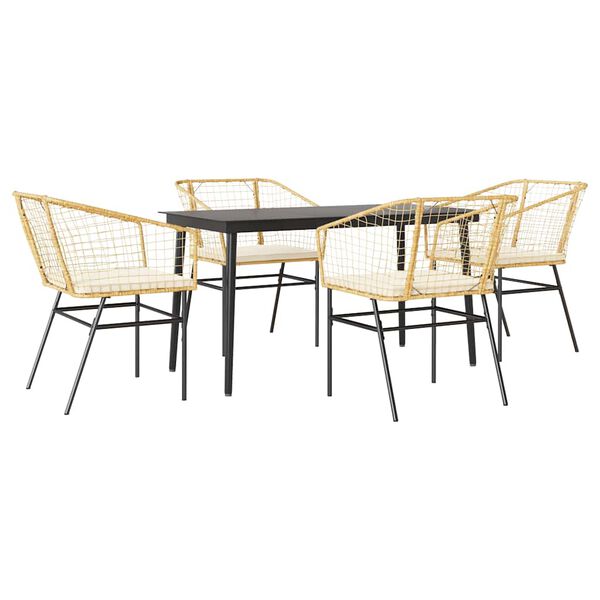 vidaXL 5 Piece Garden Dining Set with Cushions Brown Poly Rattan Glass