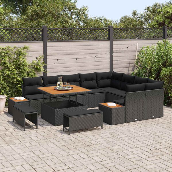 vidaXL Garden Sofa Set 12 pcs Black Poly Rattan