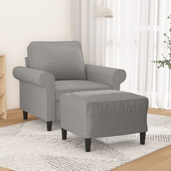 vidaXL Sofa Chair with Footstool Light Grey 60 cm Fabric