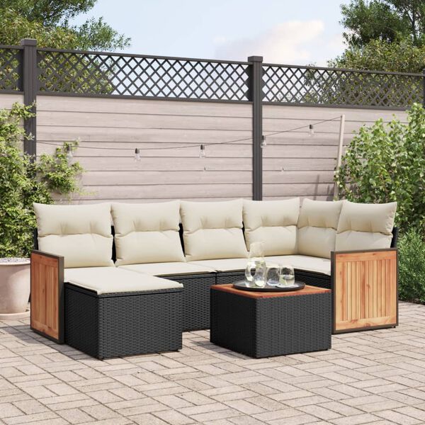 vidaXL 7 Piece Garden Sofa Set with Cushions Black Poly Rattan