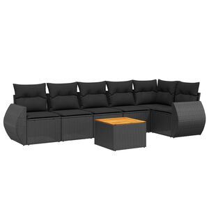 vidaXL 7 Piece Garden Sofa Set with Cushions Black Poly Rattan