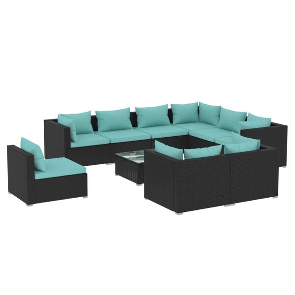 vidaXL 10 Piece Garden Lounge Set with Cushions Poly Rattan Black