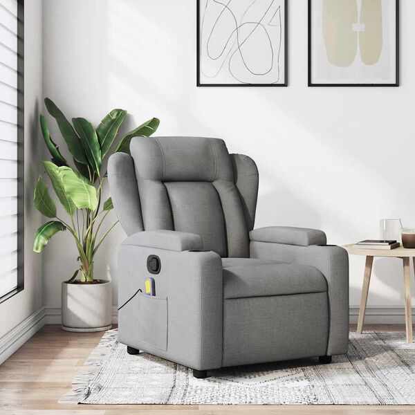vidaXL Massage Recliner Chair Light Grey Fabric