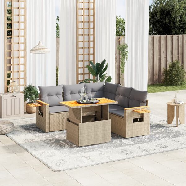 vidaXL 6 Piece Garden Sofa Set with Cushions Beige Poly Rattan