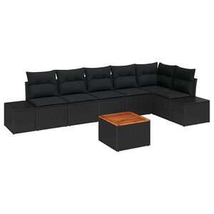 vidaXL Garden Sofa Set with Cushion 7 pcs Black Poly Rattan