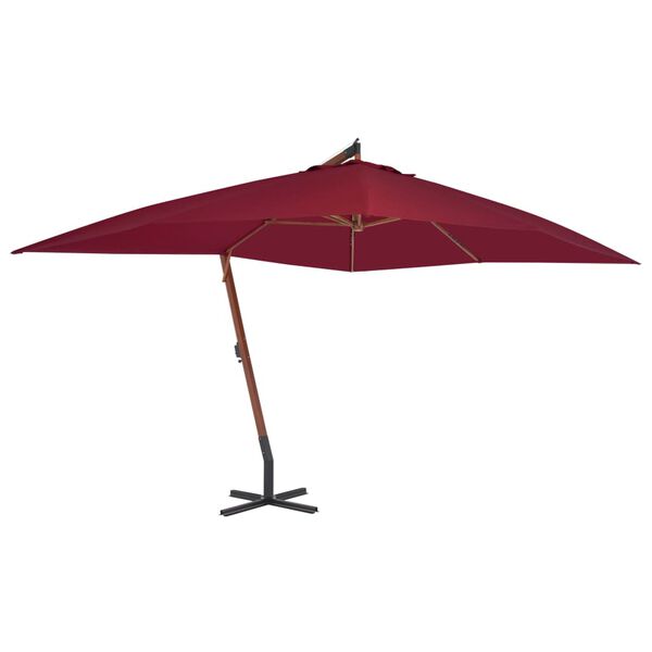 vidaXL Cantilever Garden Parasol with Wooden Pole 400x300 cm Bordeaux Red