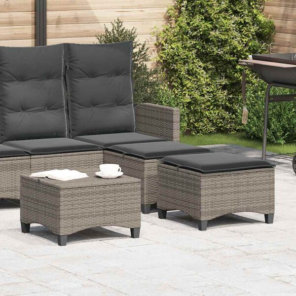 vidaXL Garden Stools with Cushions 2 pcs Grey 55x55x36 cm Poly Rattan