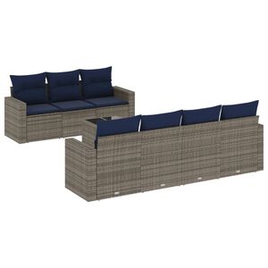 vidaXL 8 Piece Garden Sofa Set with Cushions Grey Poly Rattan