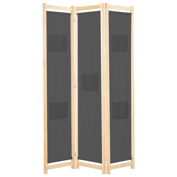 vidaXL 3-Panel Room Divider Grey 120x170x4 cm Fabric