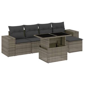vidaXL 6 Piece Garden Sofa Set with Cushions Grey Poly Rattan