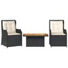 vidaXL 3 Piece Garden Lounge Set with Cushions Black Poly Rattan