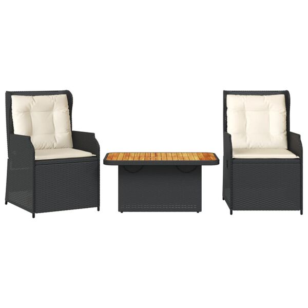 vidaXL 3 Piece Garden Lounge Set with Cushions Black Poly Rattan