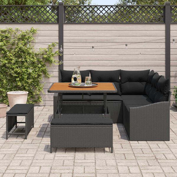 vidaXL Garden Sofa Set with Cushion 8 pcs Black Poly rattan