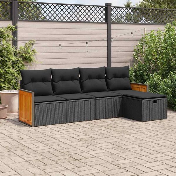 vidaXL 5 Piece Garden Sofa Set with Cushions Black Poly Rattan
