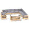 vidaXL 13 Piece Garden Lounge Set with Grey Cushions Solid Pinewood