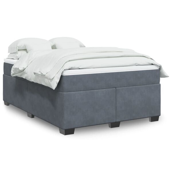 vidaXL Box Spring Bed with Mattress Dark Grey Double Velvet