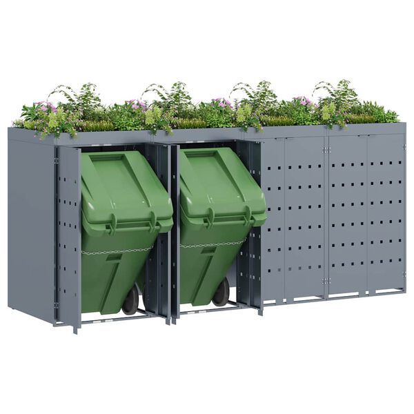 vidaXL Wheelie Bin Storage for 4 Bins Light Grey 272 x 77.5 x 121.5 cm