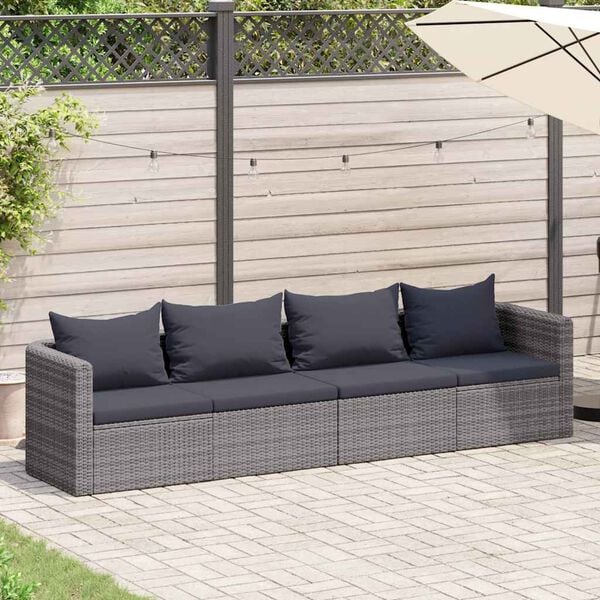 vidaXL 4 Piece Garden Sofa Set with Cushions Grey Poly Rattan