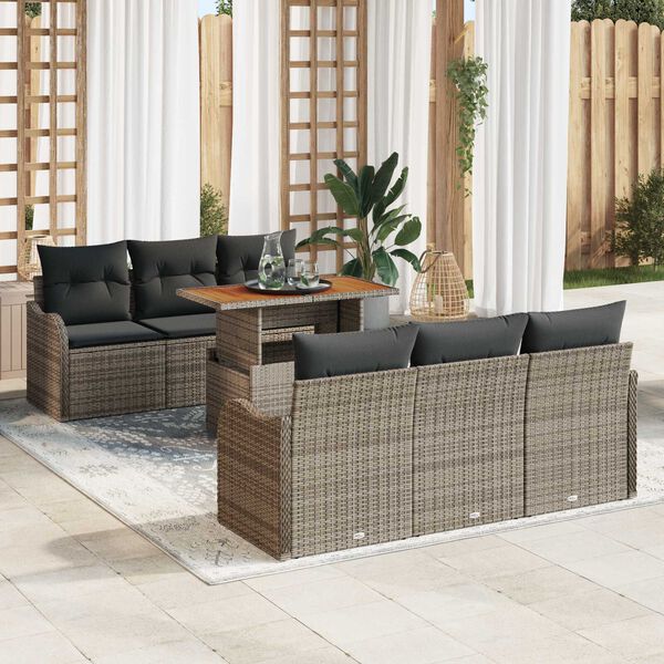 vidaXL Garden Sofa Set with Cushion Manual 7 pcs Grey