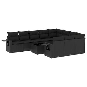 vidaXL 11 Piece Garden Sofa Set with Cushions Black Poly Rattan