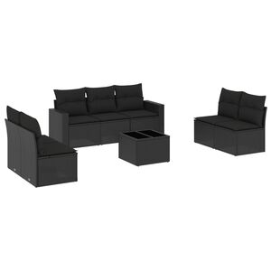 vidaXL 8 Piece Garden Sofa Set with Cushions Black Poly Rattan