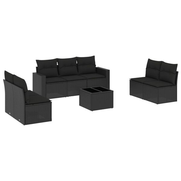 vidaXL 8 Piece Garden Sofa Set with Cushions Black Poly Rattan