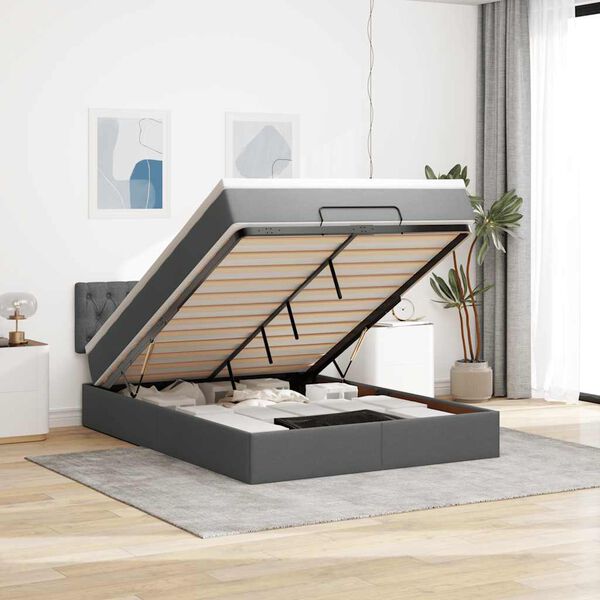 vidaXL Ottoman Bed with Mattress Dark Grey Queen Fabric