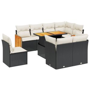vidaXL 9 Piece Garden Sofa Set with Cushions Black Poly Rattan