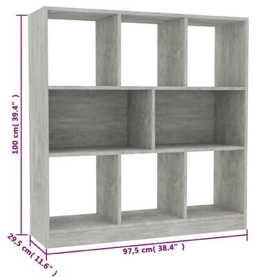 vidaXL Book Cabinet Concrete Grey 97.5x29.5x100 cm Engineered Wood