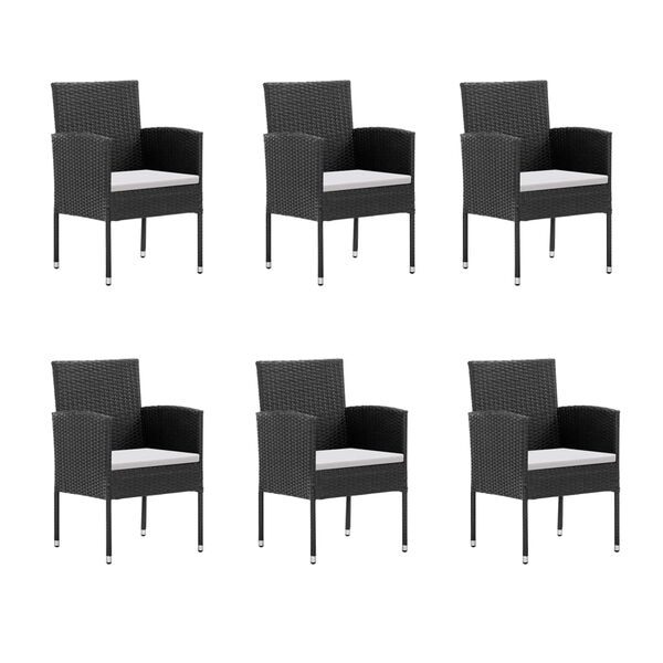 vidaXL 7 Piece Garden Dining Set with Cushions Black Poly Rattan