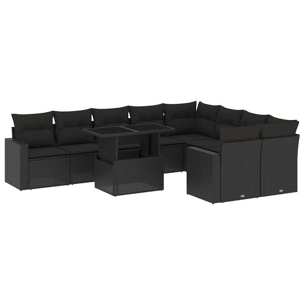 vidaXL 10 Piece Garden Sofa Set with Cushions Black Poly Rattan