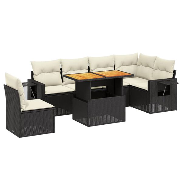 vidaXL 7 Piece Garden Sofa Set with Cushions Black Poly Rattan