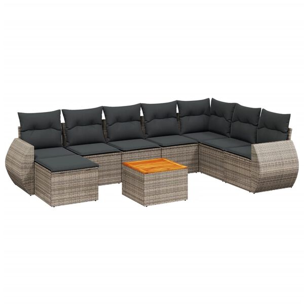 vidaXL 9 Piece Garden Sofa Set with Cushions Grey Poly Rattan