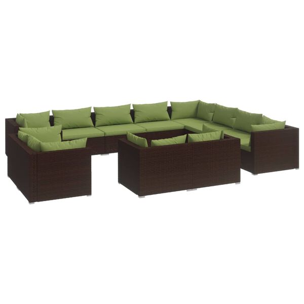 vidaXL 12 Piece Garden Lounge Set with Cushions Brown Poly Rattan