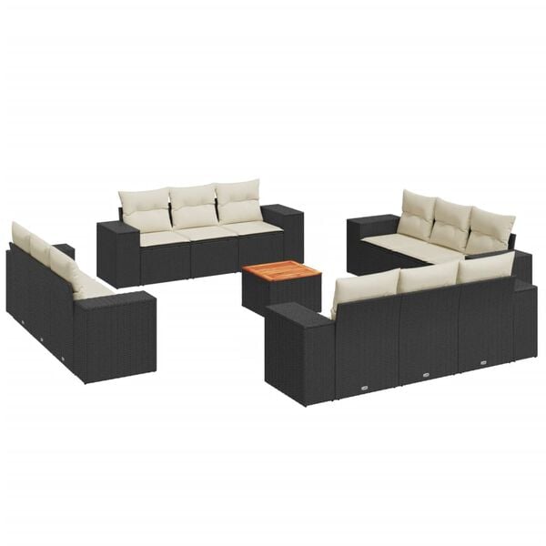 vidaXL 13 Piece Garden Sofa Set with Cushions Black Poly Rattan