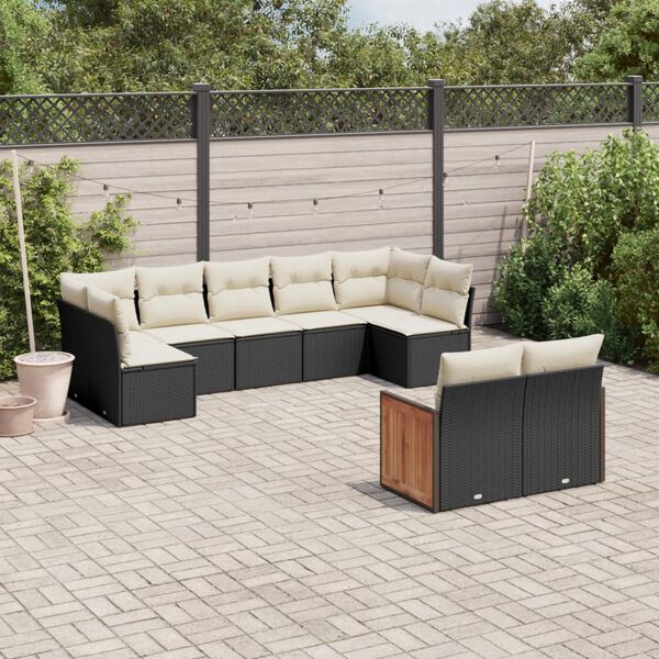 vidaXL 9 Piece Garden Sofa Set with Cushions Black Poly Rattan