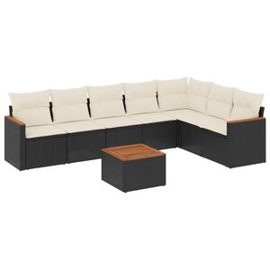 vidaXL 8 Piece Garden Sofa Set with Cushions Black Poly Rattan