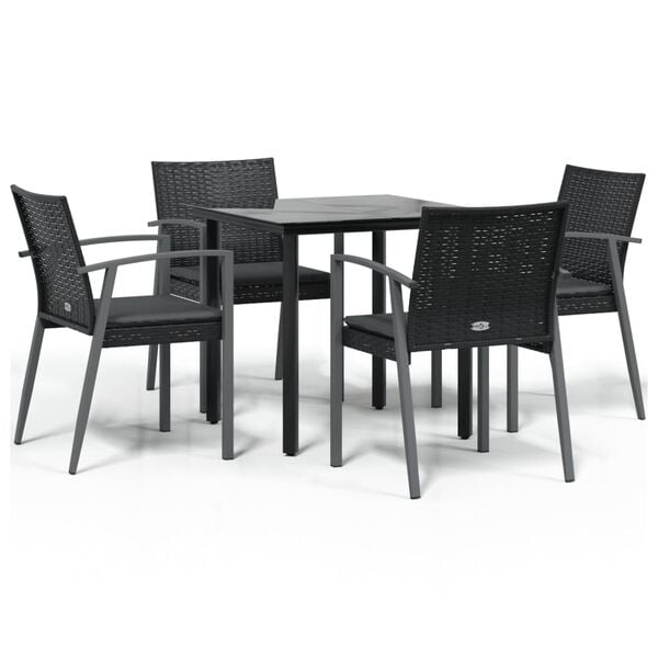 vidaXL 5 Piece Garden Dining Set with Cushions Poly Rattan and Steel