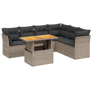 vidaXL 7 Piece Garden Sofa Set with Cushions Grey Poly Rattan