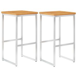 vidaXL Outdoor Bar Stool | Set of 2 | Teak Look and Silver