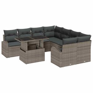 vidaXL Garden Sofa Set with Cushion Manual 9 pcs Grey Poly Rattan