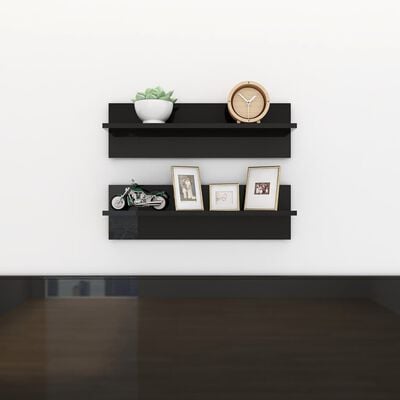 vidaXL Wall Shelf 2 pcs High Gloss Black 60x11.5x18cm Engineered Wood