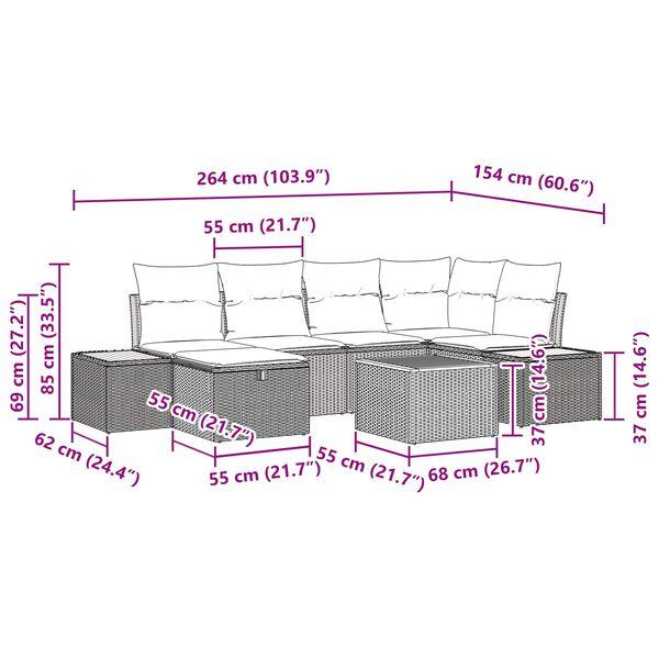 vidaXL Garden Sofa Set with Pillow 9 pcs Black Poly rattan