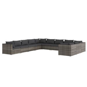 vidaXL 11 Piece Garden Lounge Set with Cushions Poly Rattan Grey