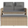 vidaXL Reclining Garden Bench with Cushions Beige Poly Rattan