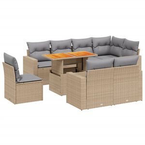 vidaXL 9 Piece Garden Sofa Set with Cushions Beige Poly Rattan