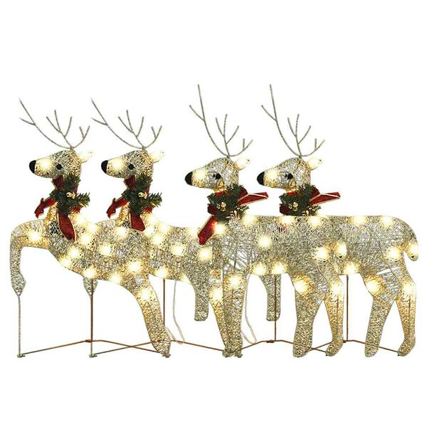 vidaXL Christmas Reindeers 4 pcs Gold 80 LEDs