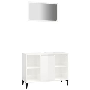 vidaXL 2 Piece Bathroom Furniture Set High Gloss White Engineered Wood