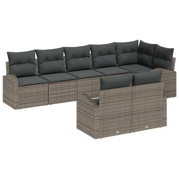 vidaXL Garden Sofa Set with Cushion 8 pcs Grey Poly Rattan
