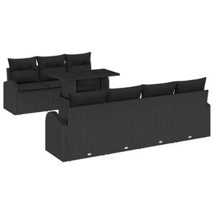 vidaXL Garden Sofa Set with Cushion Manual 8 pcs Black Poly Rattan
